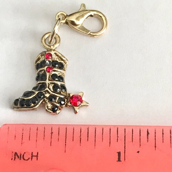 Vintage Cowboy Boot Charm Crystal Gold Plated Clip On Zipper Pull Purse Cowgirl - Picture 5 of 6